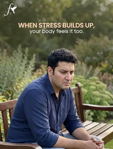 Fazlani Nature's Nest ads: an Abhyanga massage, a Thalapozhichil treatment, a stressed man and a sunset teaser