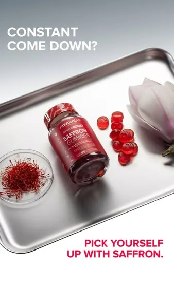 Novomins saffron gummies ad, constant come down